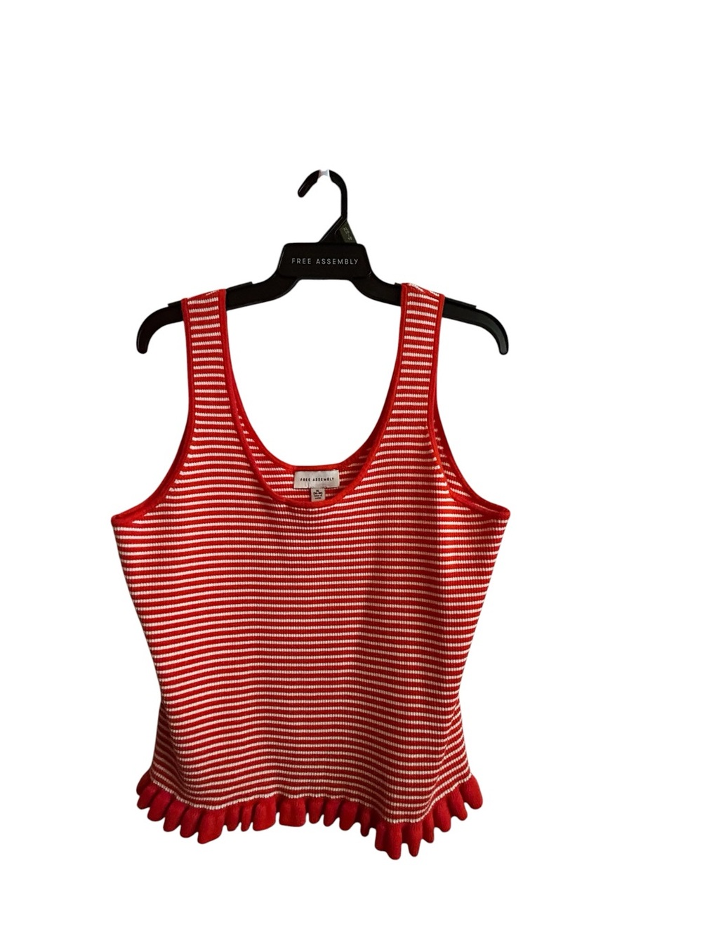 Free Assembly Red & White Striped Ruffle-Hem Tank